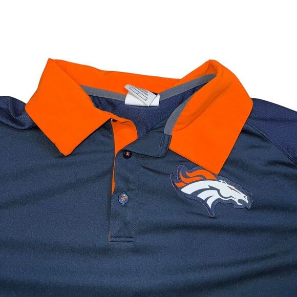 Nike Denver Broncos Dri Fit Polo Shirt Short Sleeve Chest Logo Blue Orange - Picture 2 of 8